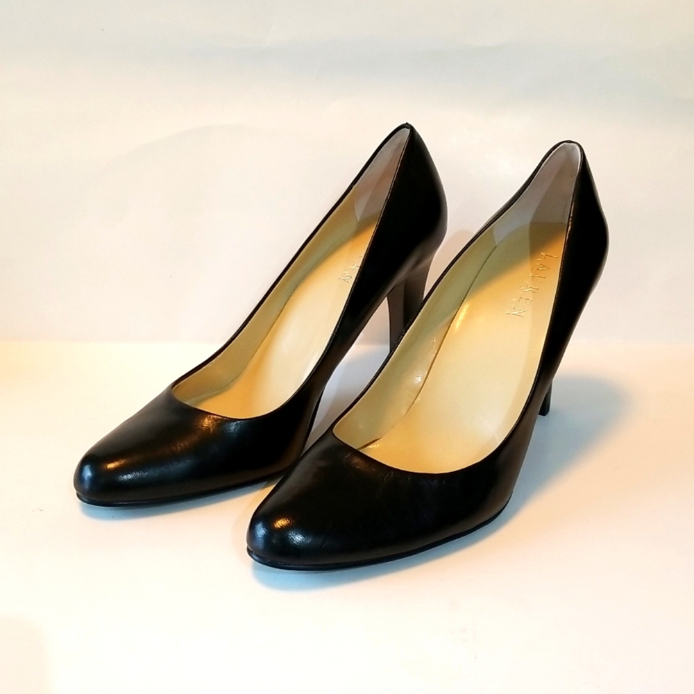 Ralph Lauren Black Leather Heels Size 10B